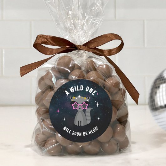 Cosmic Raccoon Wild One Pink Girl Baby Dusche Runder Aufkleber