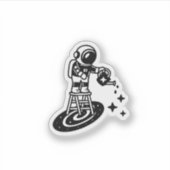 Cosmic Rain – Astronaut Watering Stars Sticker  (Vorderseite)