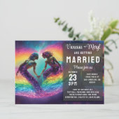 Cosmic Rainbow Feminine Energy Mermaid Wedding Einladung (Stehend Vorderseite)