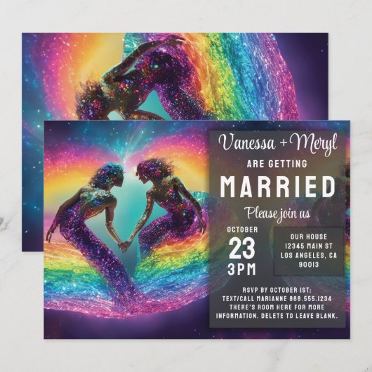 Cosmic Rainbow Feminine Energy Mermaid Wedding Einladung (Vorne/Hinten)