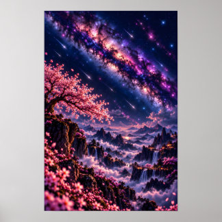 Cosmic Sakura: Galaktische Nacht Himmelsgalaxie Ku Poster