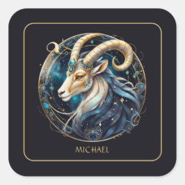Cosmic Sea Goat Zodiac Sign Black Gold Capricorn Quadratischer Aufkleber