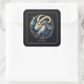 Cosmic Sea Goat Zodiac Sign Black Gold Capricorn Quadratischer Aufkleber (Tasche)