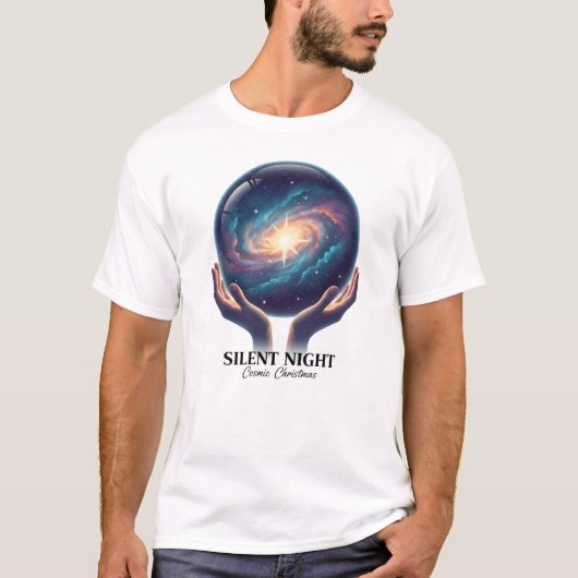 Cosmic Silent Night Galaxy Snow Globe T-Shirt (Vorderseite)