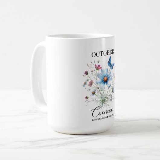 Cosmic Sip October Birth Flower Mug of Love Kaffeetasse (Vorderseite Links)