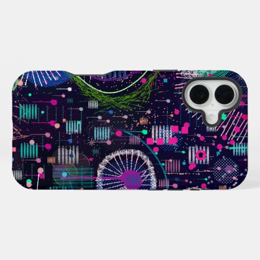 Cosmic Snow Storm: Abstract Maximalism Art iPhone Hülle (Rückseite (Horizontal))