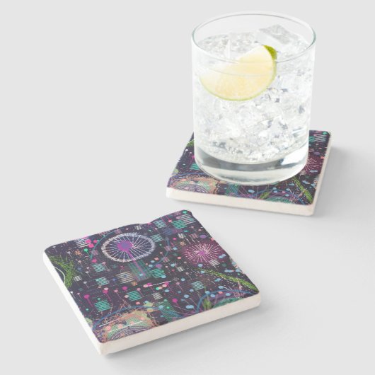 Cosmic Snow Storm: Abstract Maximalism Art Steinuntersetzer (Seitenansicht)