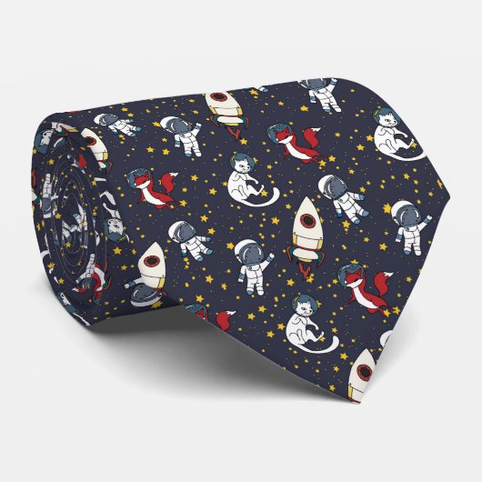 Cosmic space man fox cat stars pattern krawatte (Gerollt)