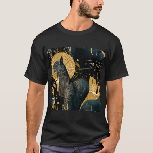 Cosmic Squirrels – Black & Gold Art Deco Pattern T-Shirt (Vorderseite)