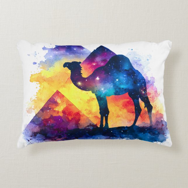 Cosmic Starry Night Egyptian Camel Landschaft Dekokissen (Vorderseite)