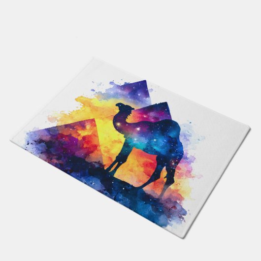 Cosmic Starry Night Egyptian Camel Landschaft Fußmatte (Schrägansicht)