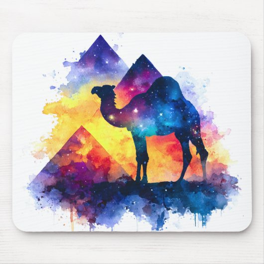 Cosmic Starry Night Egyptian Camel Landschaft Mousepad (Vorne)