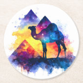 Cosmic Starry Night Egyptian Camel Landschaft Runder Pappuntersetzer (Vorderseite)