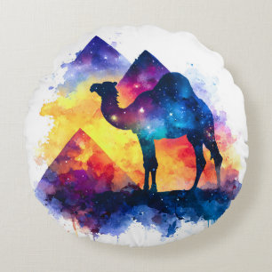 Cosmic Starry Night Egyptian Camel Landschaft Rundes Kissen