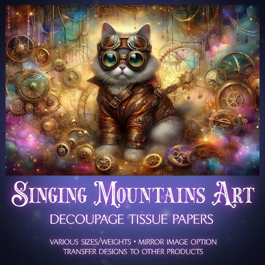 Cosmic Steampunk Celestis Fantasy Cat Decoupage Seidenpapier