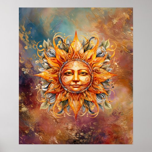 Cosmic Sun Face Digital Art Poster (Vorne)