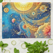 Cosmic Sun Mandala Art Geschirrtuch (Gefaltet)