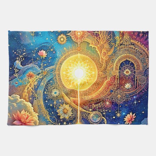 Cosmic Sun Mandala Art Geschirrtuch (Horizontal)