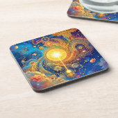 Cosmic Sun Mandala Art Getränkeuntersetzer (Linke Seite)