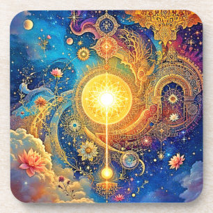 Cosmic Sun Mandala Art Getränkeuntersetzer