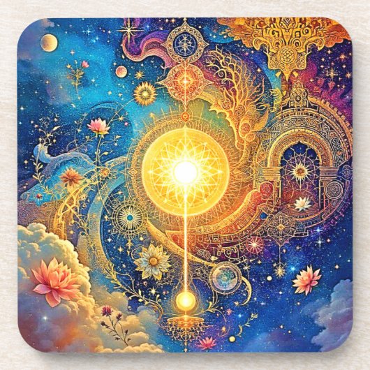 Cosmic Sun Mandala Art Getränkeuntersetzer (Vorderseite)