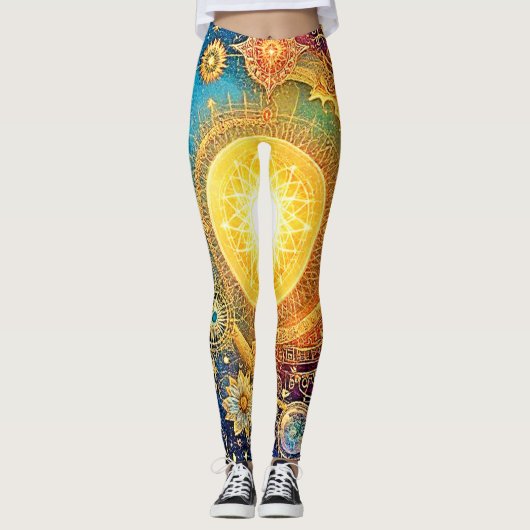 Cosmic Sun Mandala Art Leggings (Vorderseite)