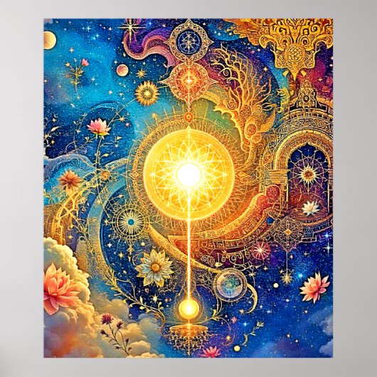 Cosmic Sun Mandala Art Poster (Vorne)
