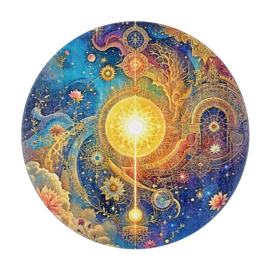 Cosmic Sun Mandala Art Schneidebrett (Vorderseite)