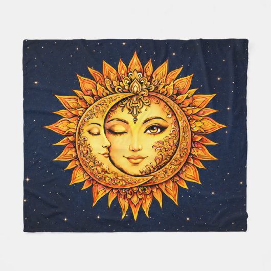 Cosmic Sun Moon Boho Goddess Celestial Mandala Art Fleecedecke (Vorderseite (Horizontal))