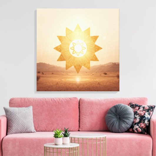 Cosmic Sun Portal Boho Wall Art | Golden Mandala Leinwanddruck (Insitu (Wohnzimmer))