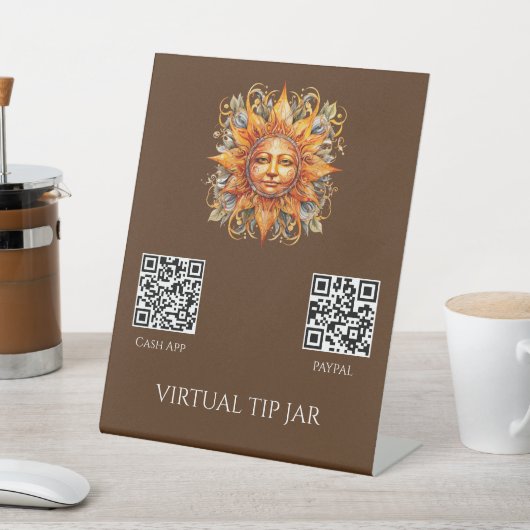 Cosmic Sun QR Code Virtual Tipp Jar Tabletop-Zeich Sockelschild (In SItu)