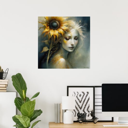 Cosmic Sunflower AI Fantasy Digital Art Print Poster (Heimbüro)