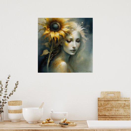Cosmic Sunflower AI Fantasy Digital Art Print Poster (Küche)