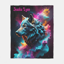 Cosmic Surreal Fantasy Wolf Custom Abstrakt Art Fleecedecke
