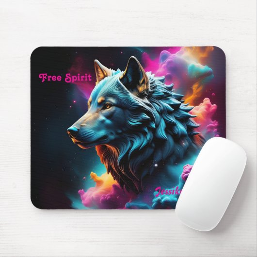 Cosmic Surreal Fantasy Wolf Custom Abstrakt Art Mousepad (Mit Mouse)