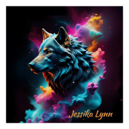 Cosmic Surreal Fantasy Wolf Custom Abstrakt Art Poster