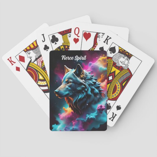 Cosmic Surreal Fantasy Wolf Custom Abstrakt Art Spielkarten (Rückseite)