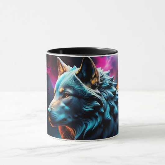 Cosmic Surreal Fantasy Wolf Custom Abstrakt Art Tasse (Zentrum)