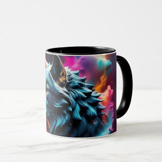 Cosmic Surreal Fantasy Wolf Custom Abstrakt Art Tasse (VorderseiteRechts)