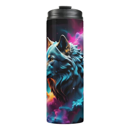 Cosmic Surreal Fantasy Wolf Custom Abstrakt Art Thermosbecher (Vorderseite)