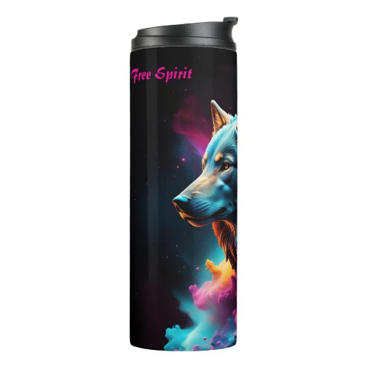 Cosmic Surreal Fantasy Wolf Custom Abstrakt Art Thermosbecher (Nach links gedreht)