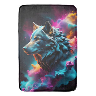 Cosmic Surreal Fantasy Wolf Paint Abstrakt Art Badematte