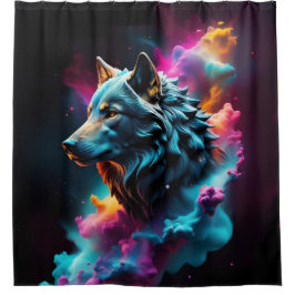 Cosmic Surreal Fantasy Wolf Paint Abstrakt Art Duschvorhang