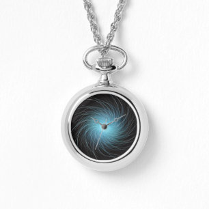 Cosmic Swirl aus blauem Fraktal auf schwarz Armbanduhr