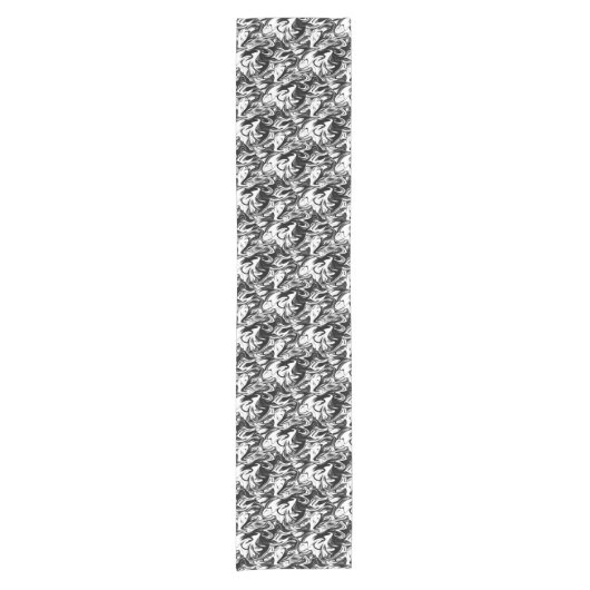 "Cosmic Swirl: Das Schwarz-Weiß-Marmor-Elegante Kurzer Tischläufer (Vorderseite)