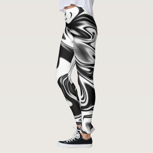"Cosmic Swirl: Das Schwarz-Weiß-Marmor-Elegante Leggings (Links)