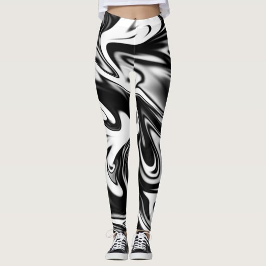 "Cosmic Swirl: Das Schwarz-Weiß-Marmor-Elegante Leggings (Vorderseite)