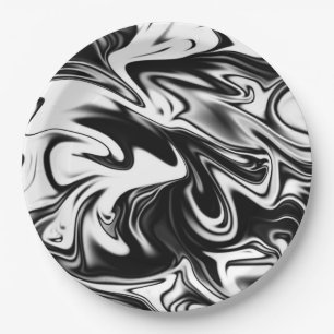 "Cosmic Swirl: Das Schwarz-Weiß-Marmor-Elegante Pappteller
