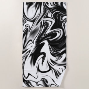 "Cosmic Swirl: Das Schwarz-Weiß-Marmor-Elegante Strandtuch