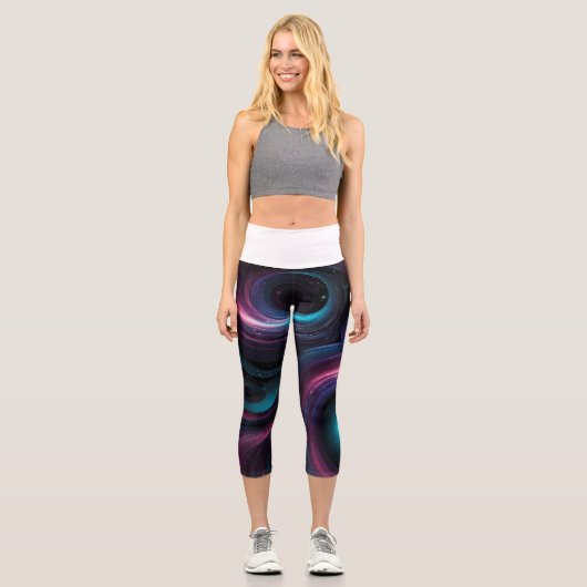 🌌 Cosmic Swirls: Galaxy-Inspire Abstract Design Capri Leggings (Vorderseite)